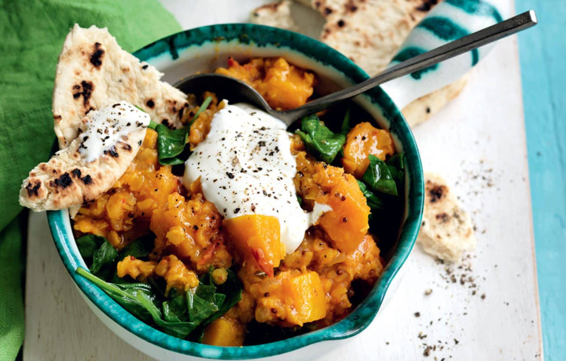 Lentil, pumpkin and spinach dhal