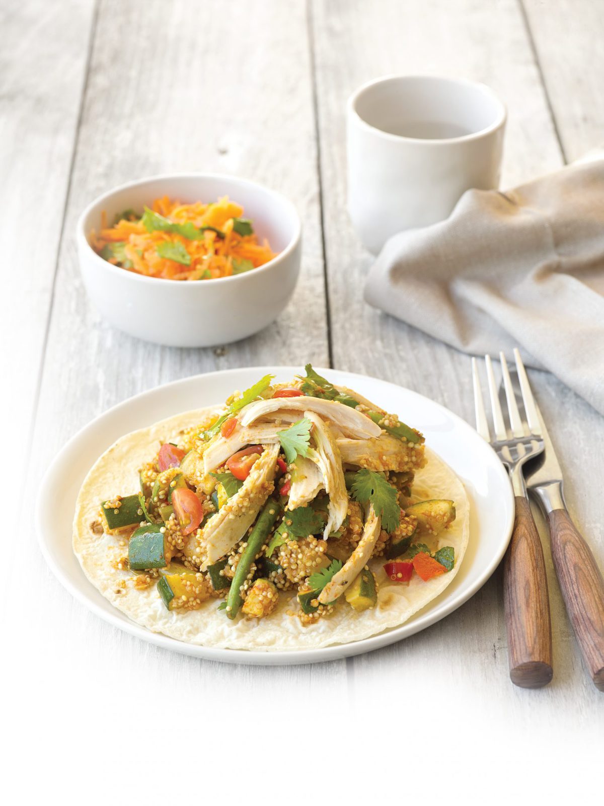 Low-FODMAP zingy chicken chilli with carrot, coriander and lime salad
