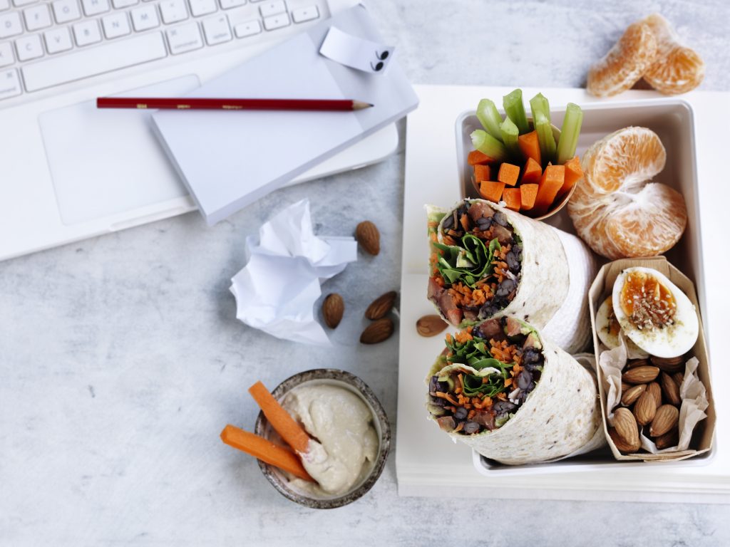 Lunchbox: Smashed black bean, avocado and rocket wrap + snacks Lunchbox: Smashed black bean, avocado and rocket wrap + snacks