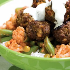 Madras meatballs with spiced vegetables
