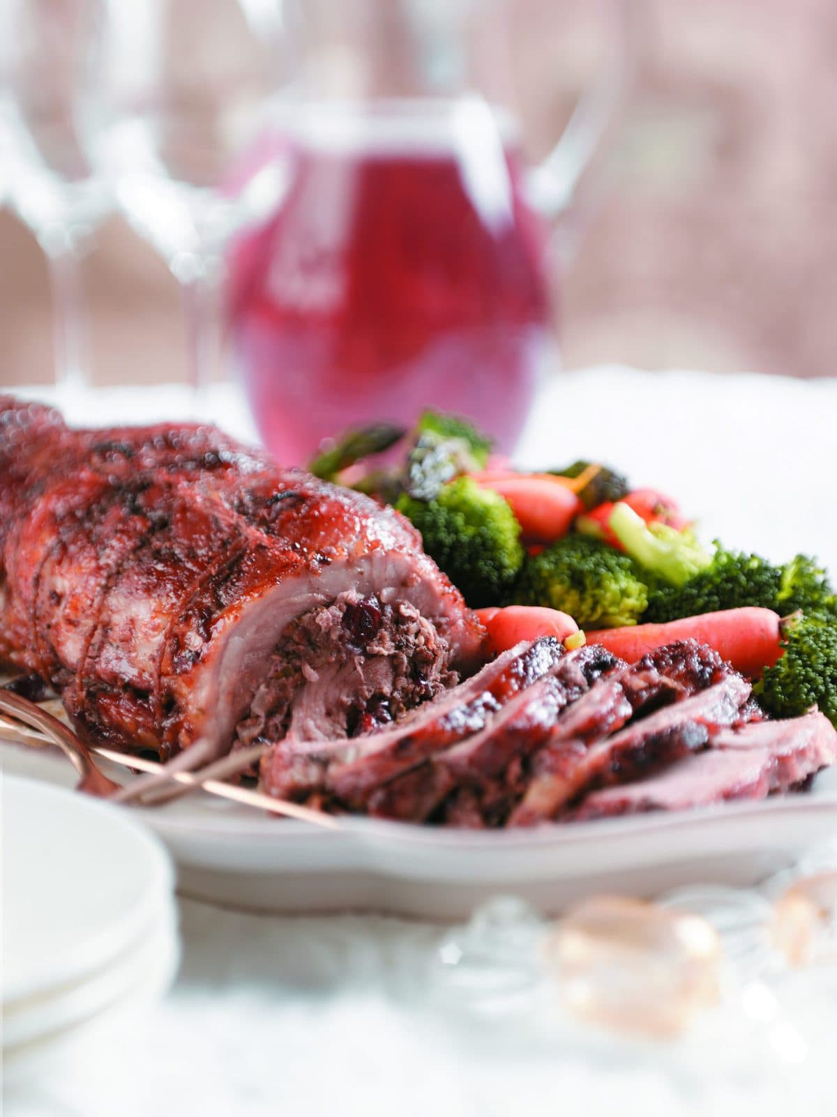 Maple-glazed pork with cranberry and pecan stuffing
