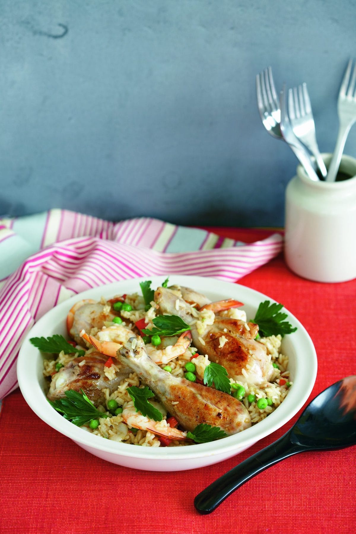 Mexican rice with chicken and prawns