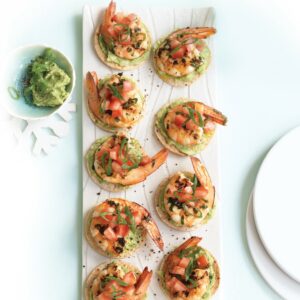 Mini prawn tortillas with smashed avocado and salsa