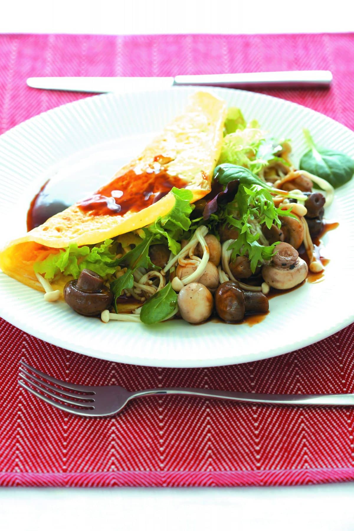 Mixed mushroom omelette with soy glaze