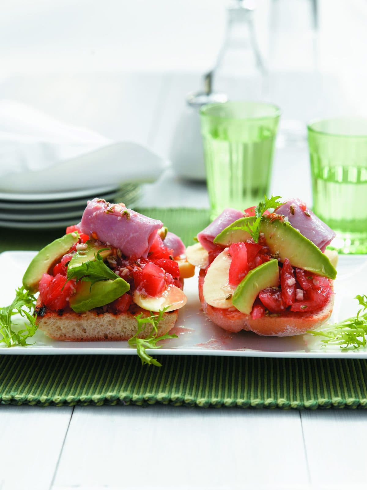 Mozzarella, avocado and tomato bruschetta