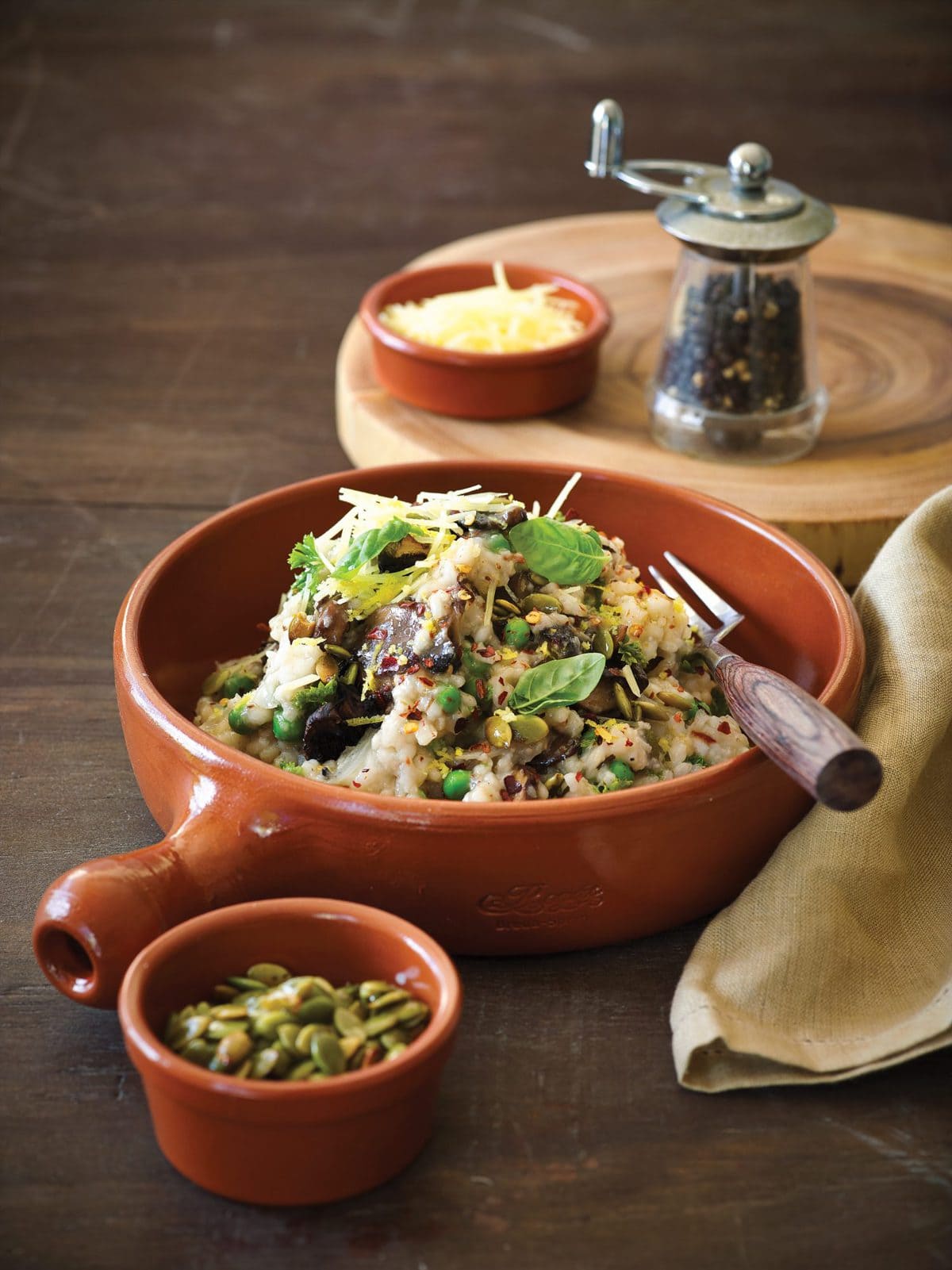 Mushroom and pea risotto