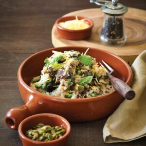 Mushroom and pea risotto