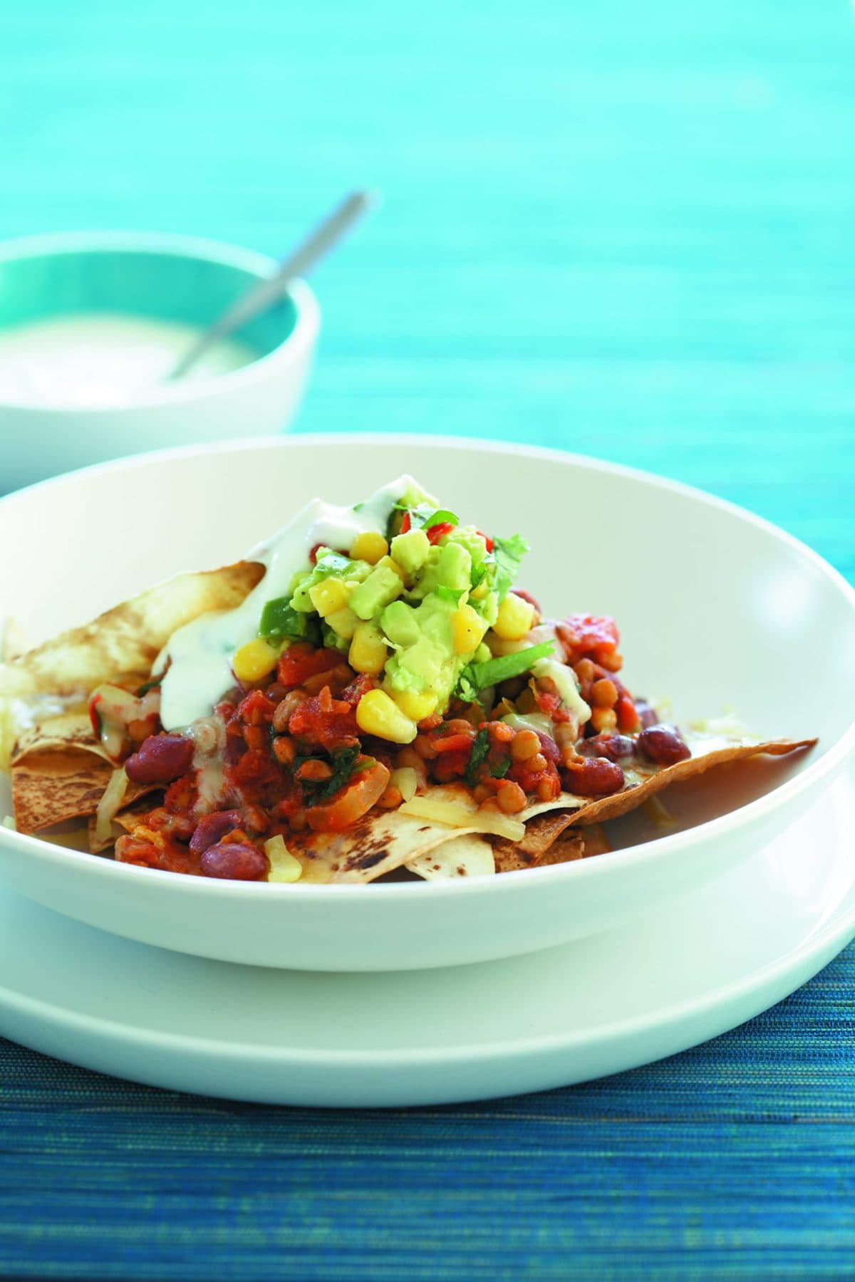 Nachos with corn and capsicum salsa