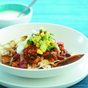 Nachos with corn and capsicum salsa