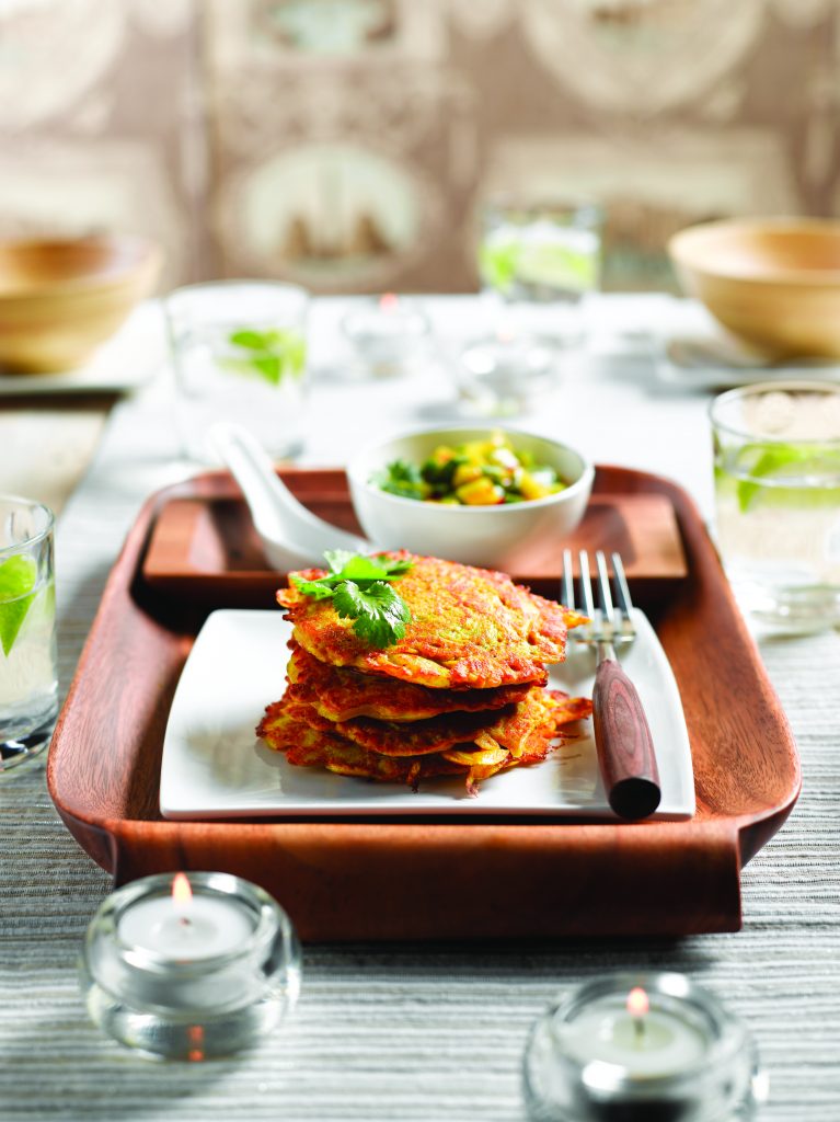 Onion fritters with mango relish Onion fritters with mango relish