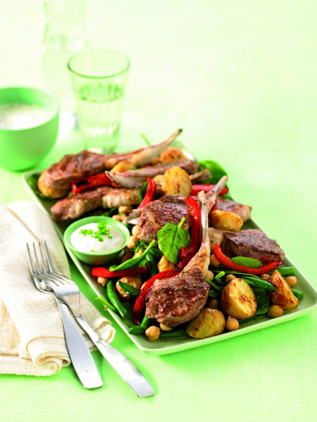 Oregano lamb cutlets with warm potato salad