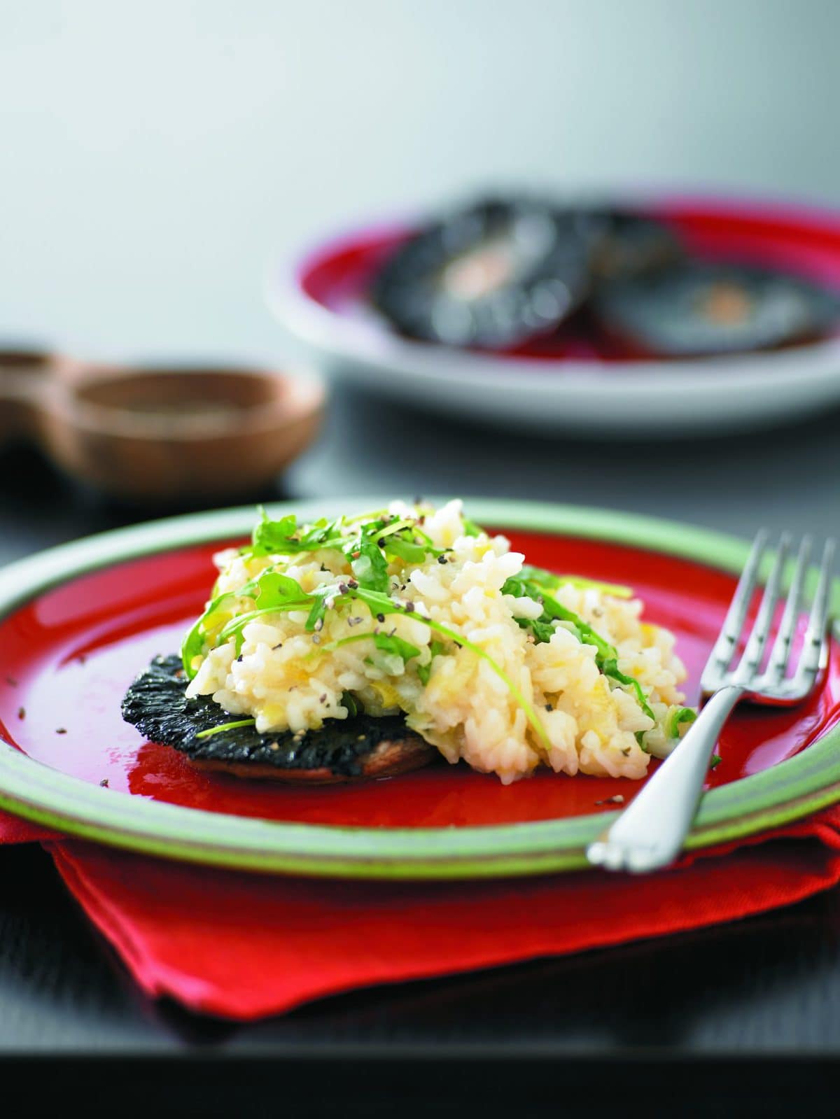 Oven-baked risotto on mushrooms