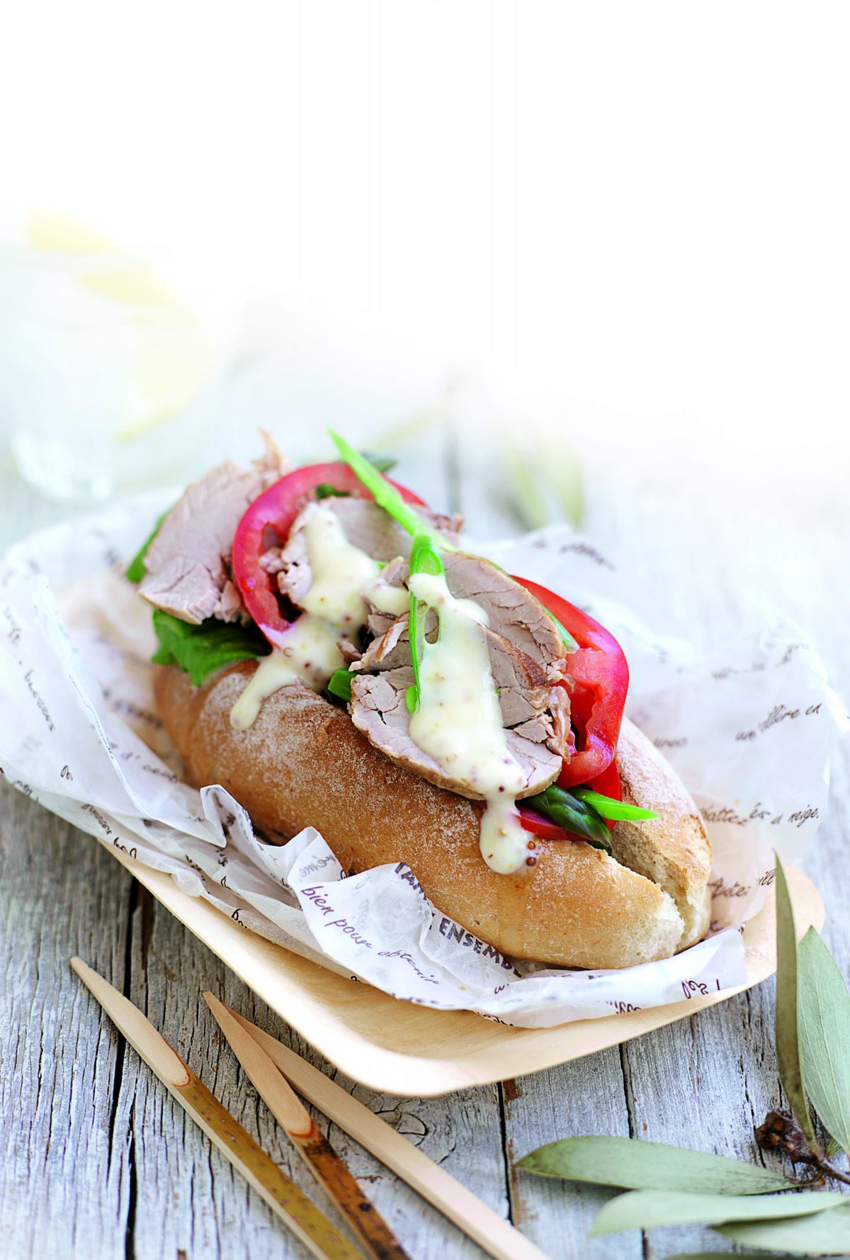 PLT sandwich with honey-mustard dressing