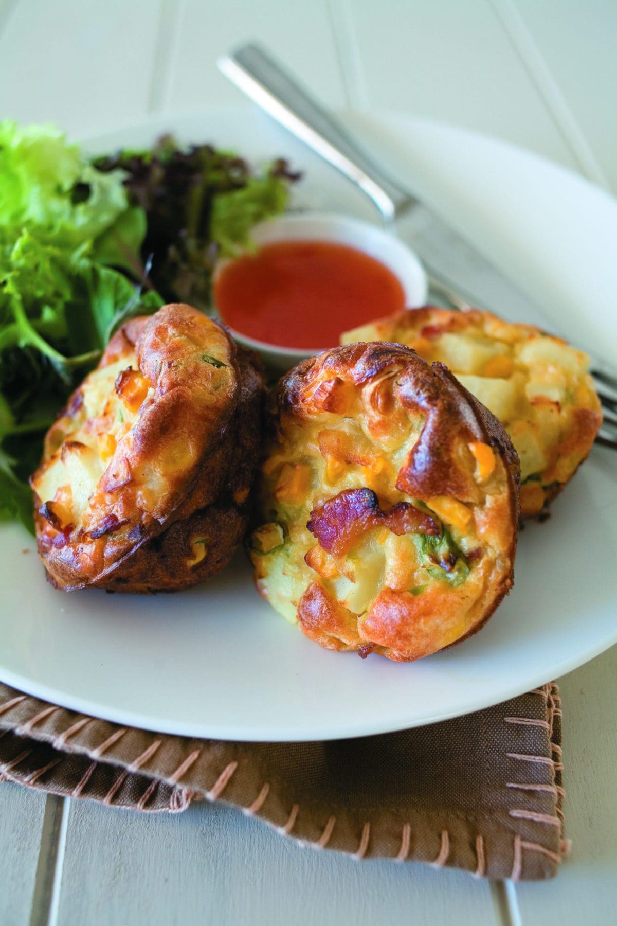 Patty pan frittata with bacon and corn