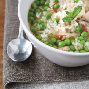 Poached chicken with chilli, lemon and mint