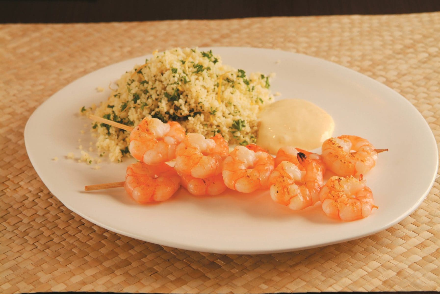 Prawn kebabs with lemon parsley couscous