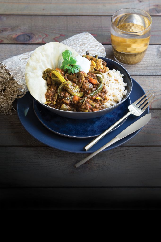 Red curry lentils with rice and pappadums Red curry lentils with rice and pappadums