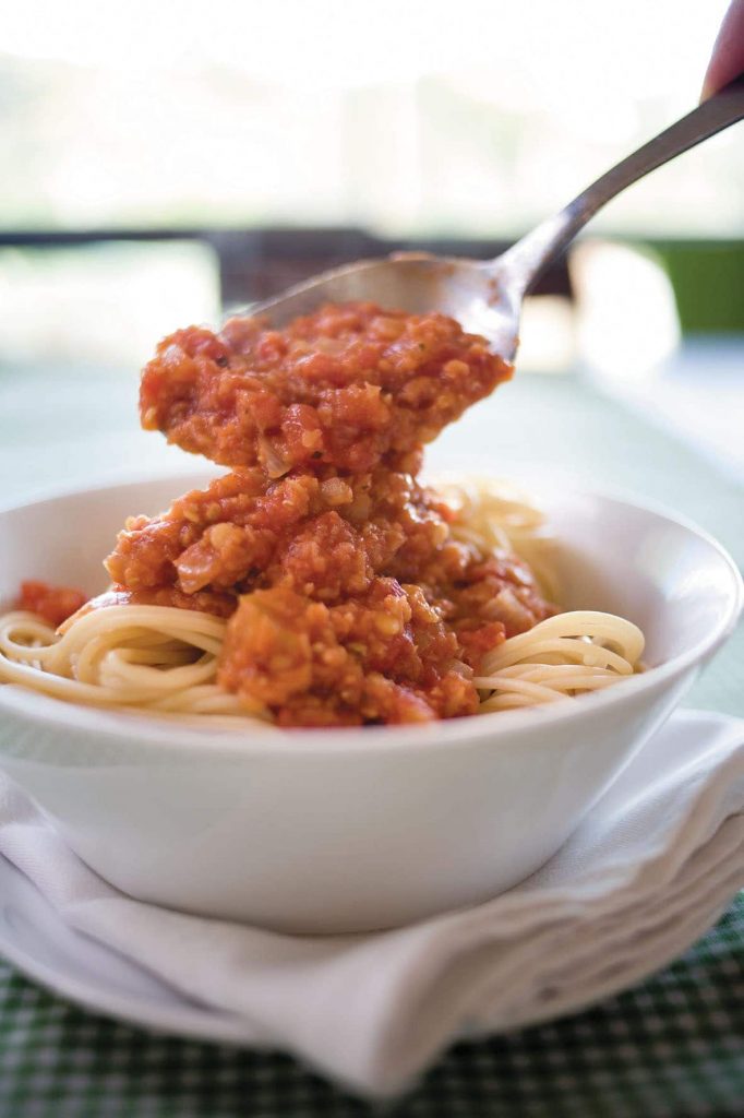 Red lentil bolognese