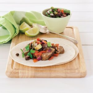 Pork tacos with black bean salsa salad