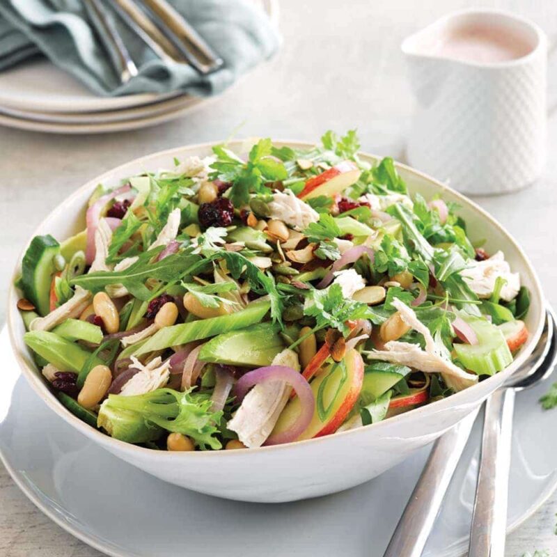 Roast chicken salad with cranberry dressing