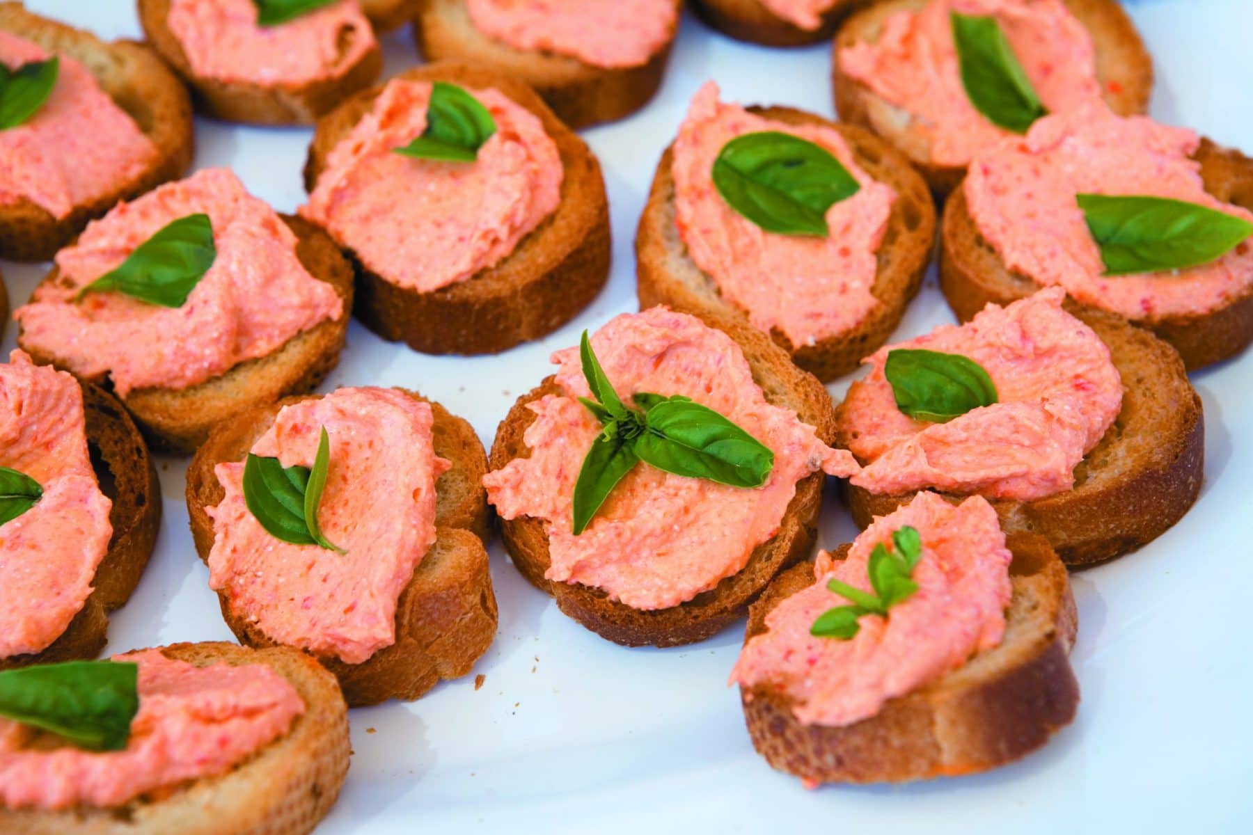 Roast capsicum and feta crostini