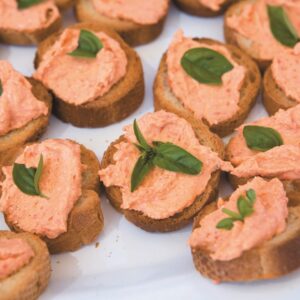 Roast capsicum and feta crostini