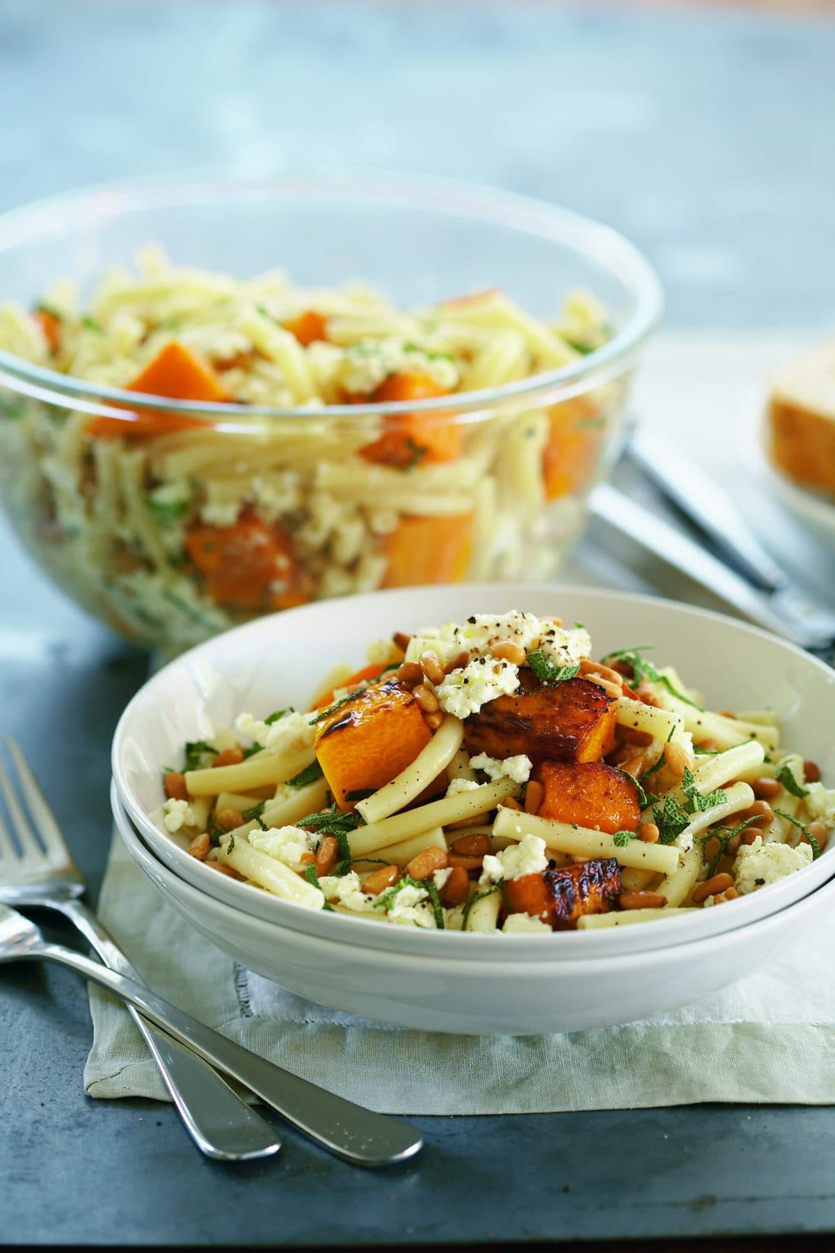 Roast pumpkin, ricotta, pine nut and sage pasta