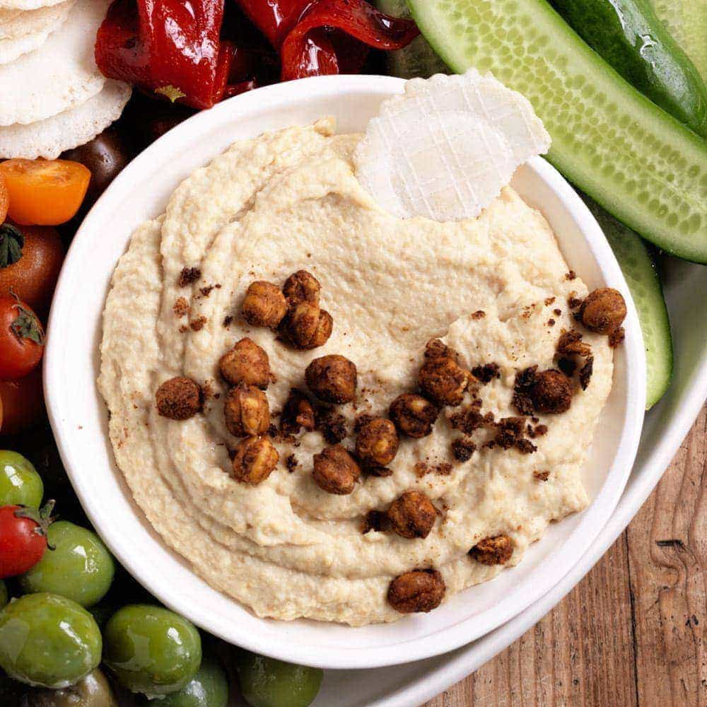 Roasted garlic hummus with spiced chickpeas Roasted garlic hummus with spiced chickpeas