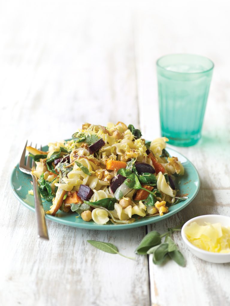 Roasted pumpkin and shallot pasta with sage