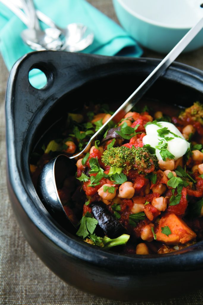 Roasted eggplant and kumara stew