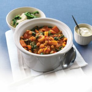 Root vegetable, chickpea and apricot casserole