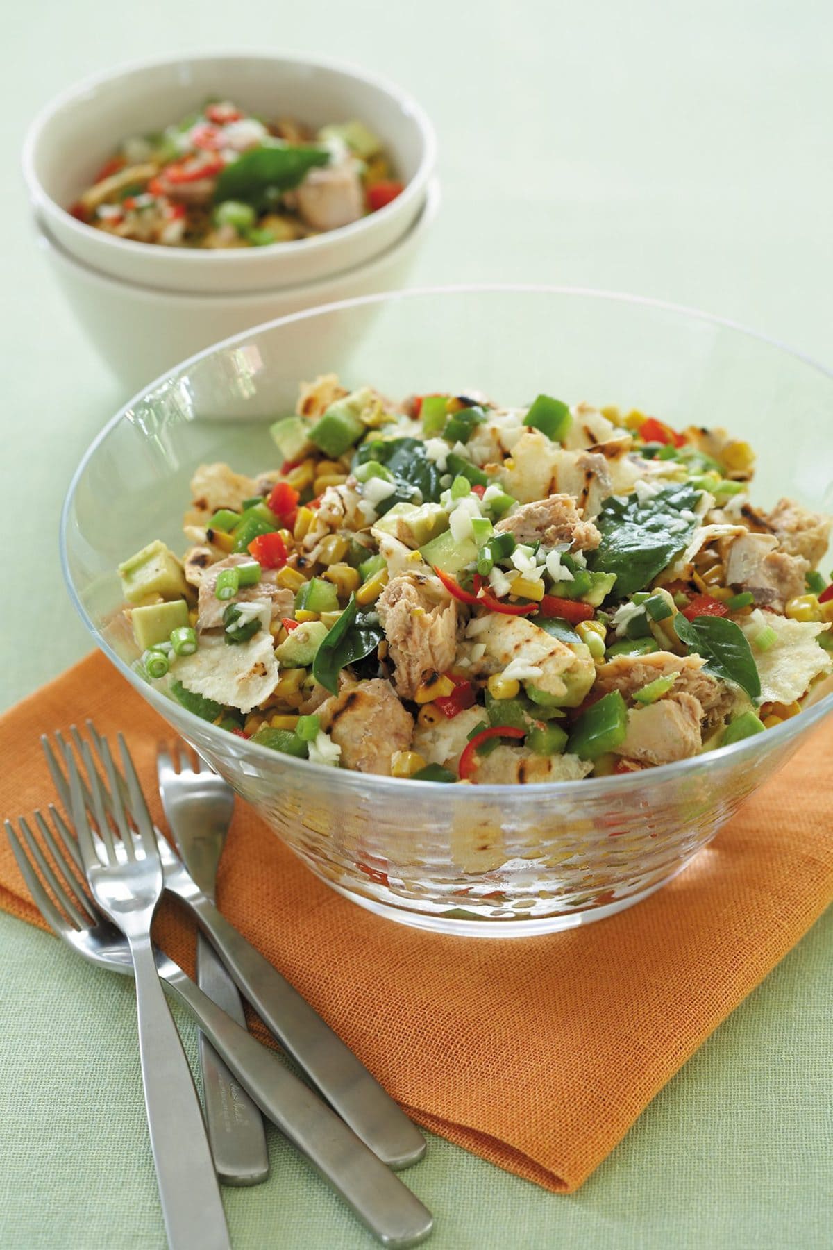 Salmon and avocado salad with chargrilled corn