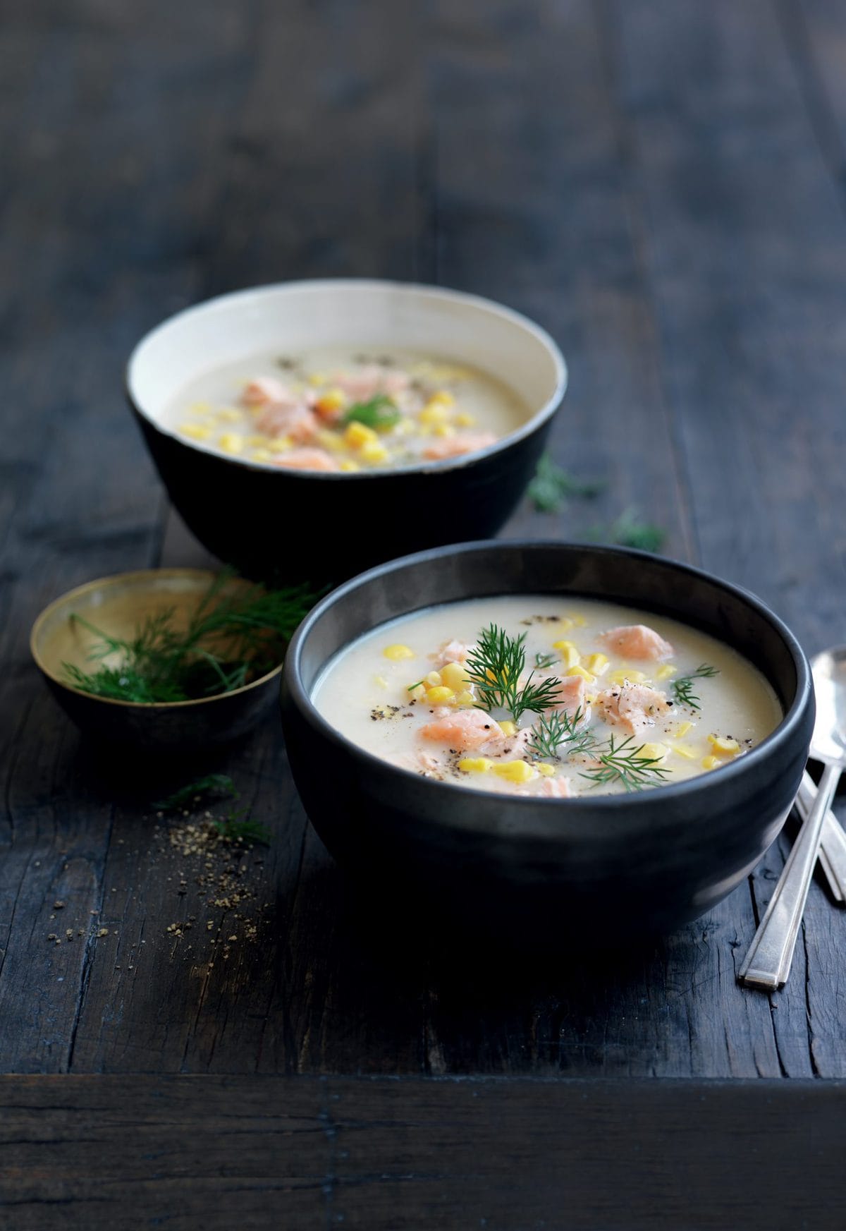 Salmon, celeriac and leek chowder