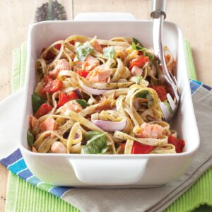 Salmon with roasted veg fettuccine