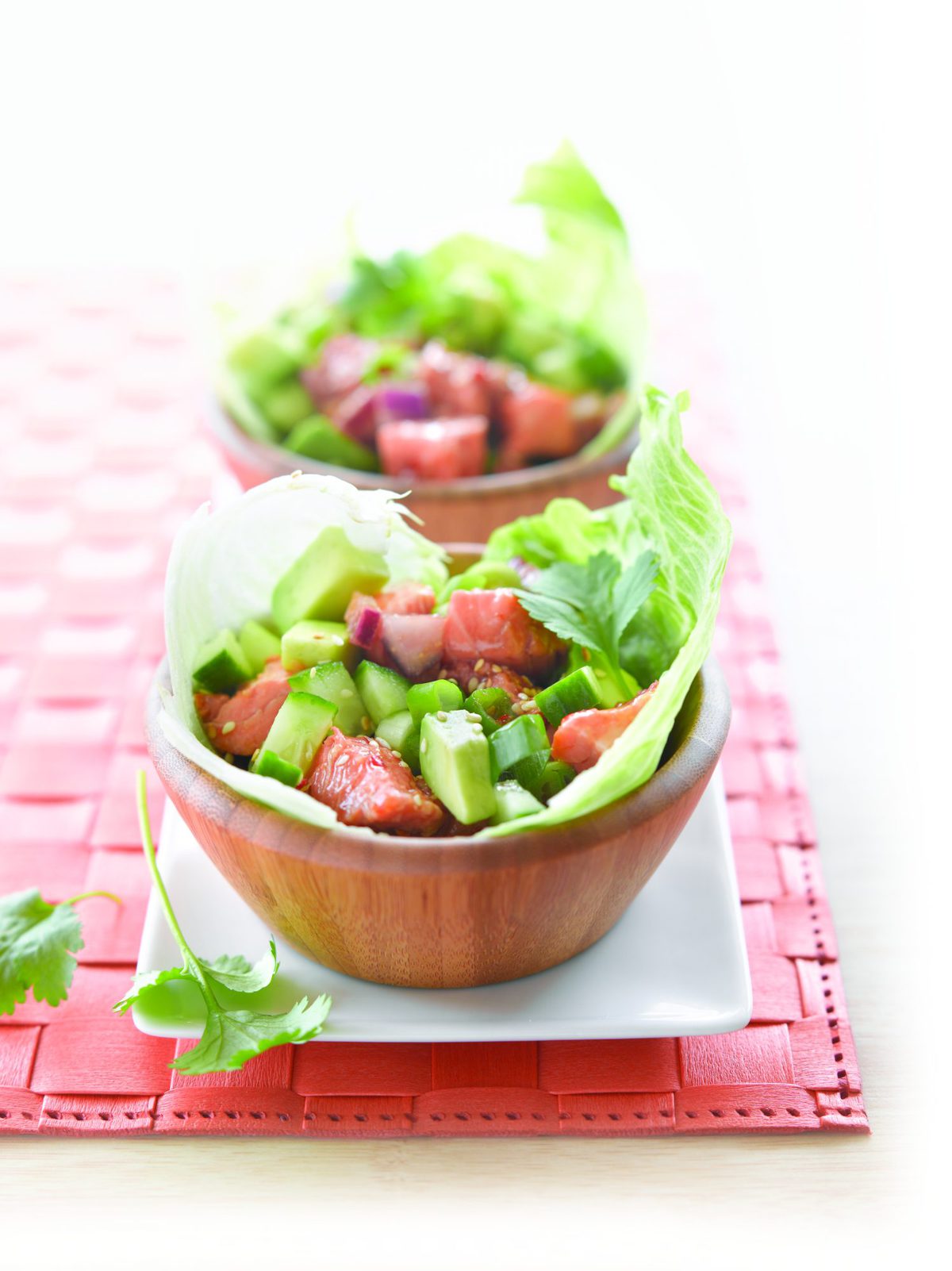 Salmon and avocado iceberg cups
