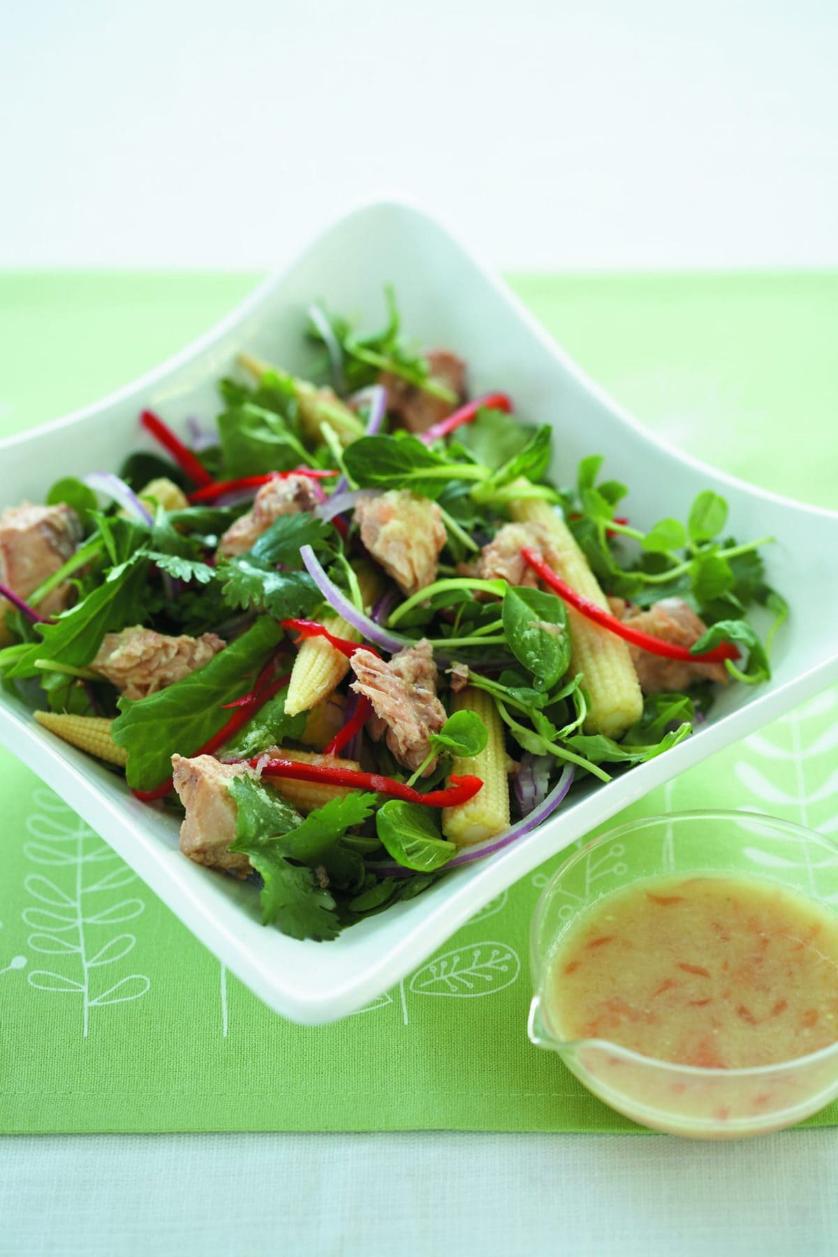 Salmon and snow pea sprout salad with grapefruit dressing