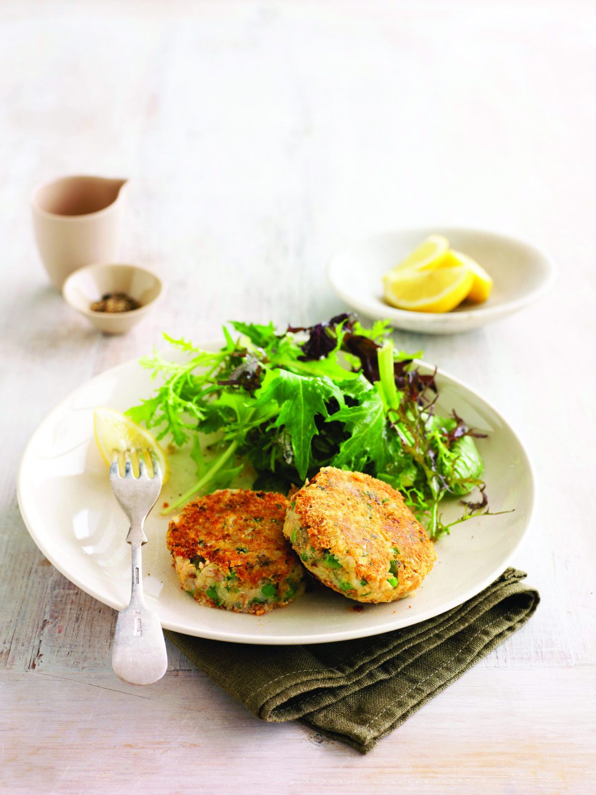 Salmon, pea and herb potato cakes