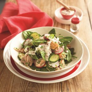 Salmon salad with tahini dressing