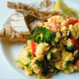 Scrambled eggs with salmon