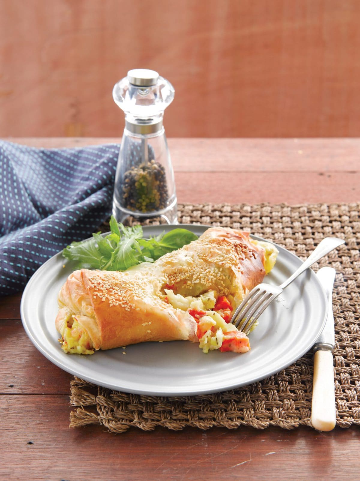 Seafood filo parcels