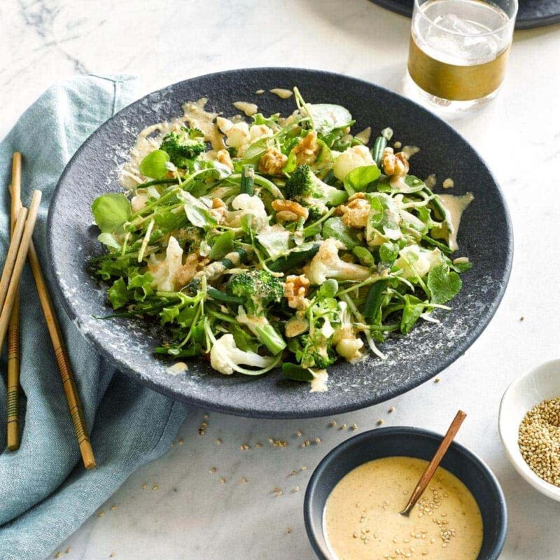 Seasonal salad with sesame seed dressing