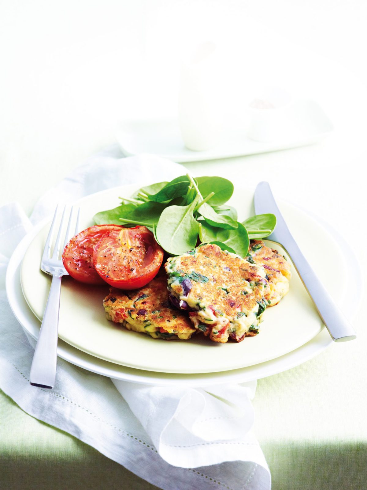 Semi-dried tomato, spinach and ricotta fritters