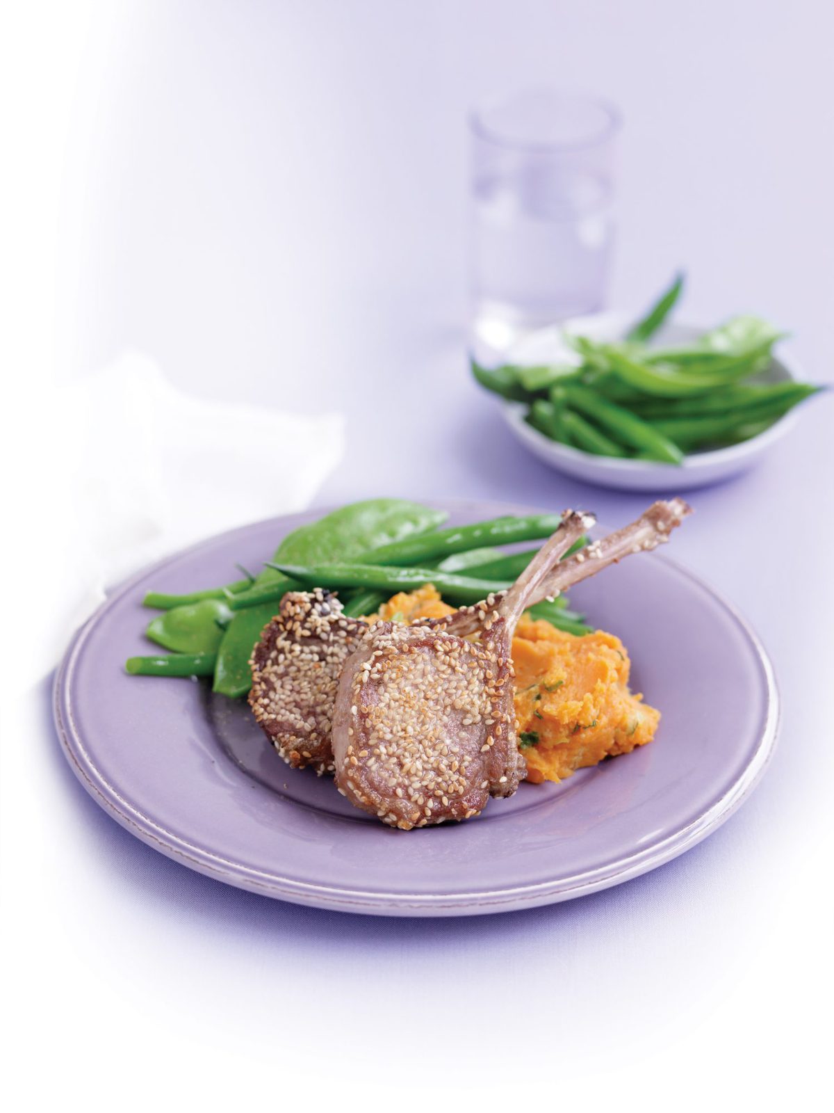 Sesame lamb cutlets with kumara mash