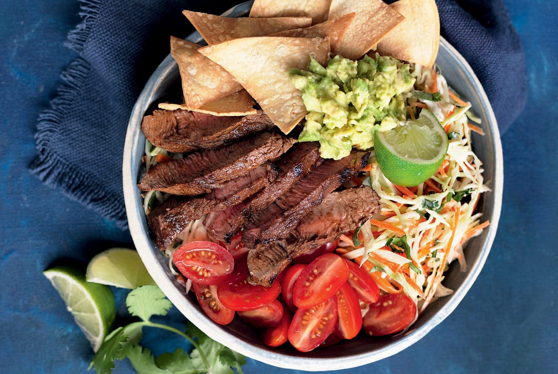 Smoky beef and slaw nachos bowl