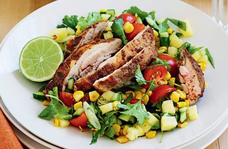 Spiced chicken with sweet corn salad