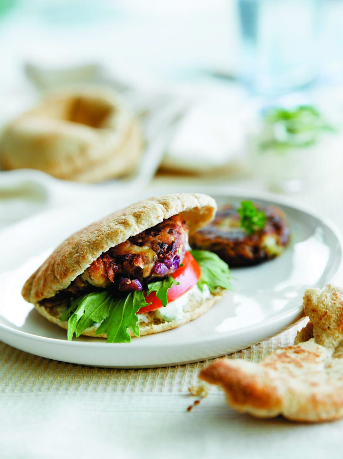 Spiced butter bean patties with yoghurt dressing