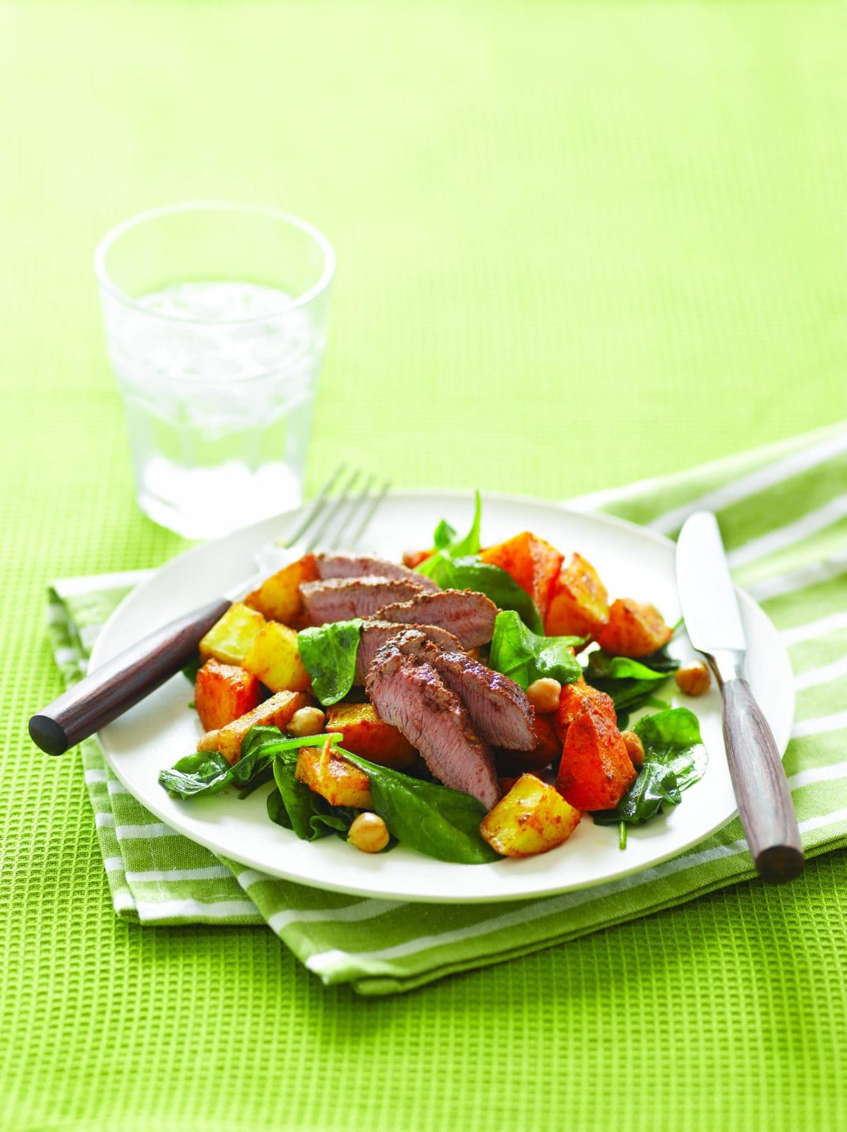 Spiced lamb with crispy roasted veges and chickpeas