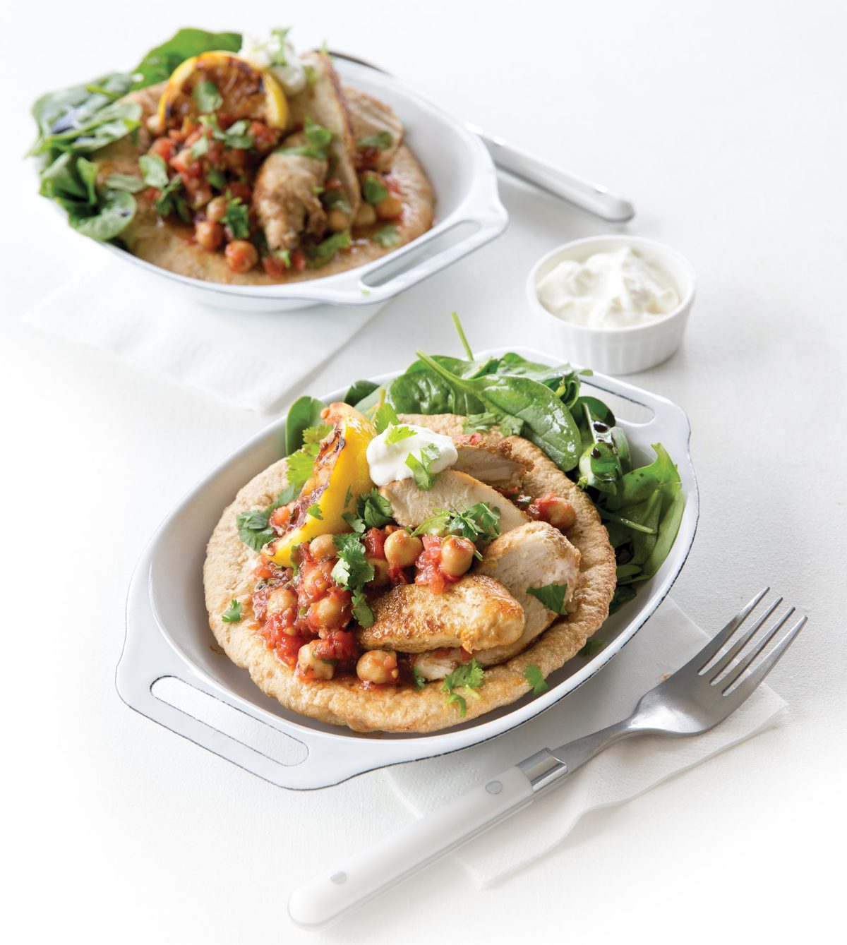 Spicy chickpeas with chargrilled chicken