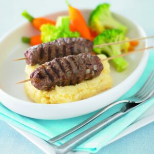 Spicy beef sticks with mashed potato