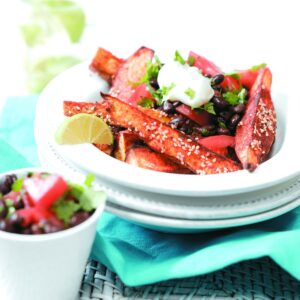 Spicy kumara wedges with black bean salsa